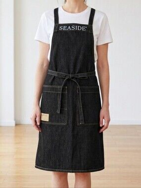 Seaside Florida Bib Apron Indigo Denim Embroidered